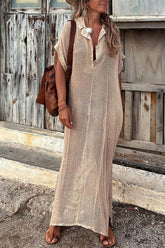 OFELIA Beige Woven Lapel Long Shirt Dress