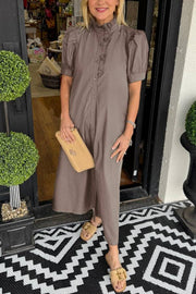 Women's Solid Puff Sleeve Button-Up Shirt Dress