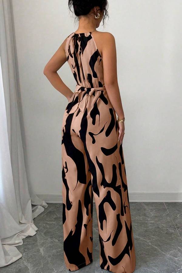 Abstract Print Halter Neck Wide-Leg Jumpsuit