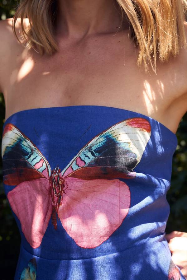 Butterfly Print Strapless Tube Top Mini Skirt