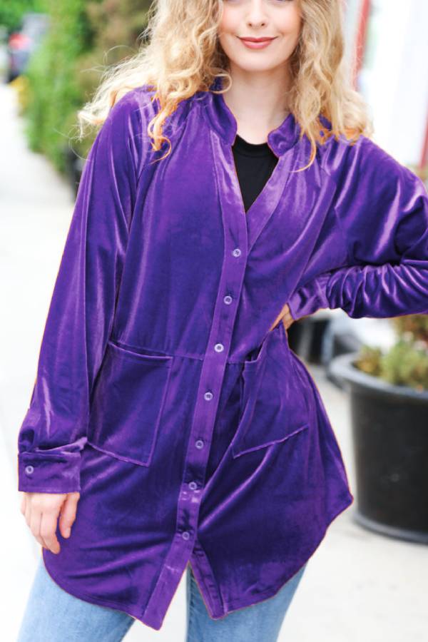 Rust Velvet Button Down Tunic Top