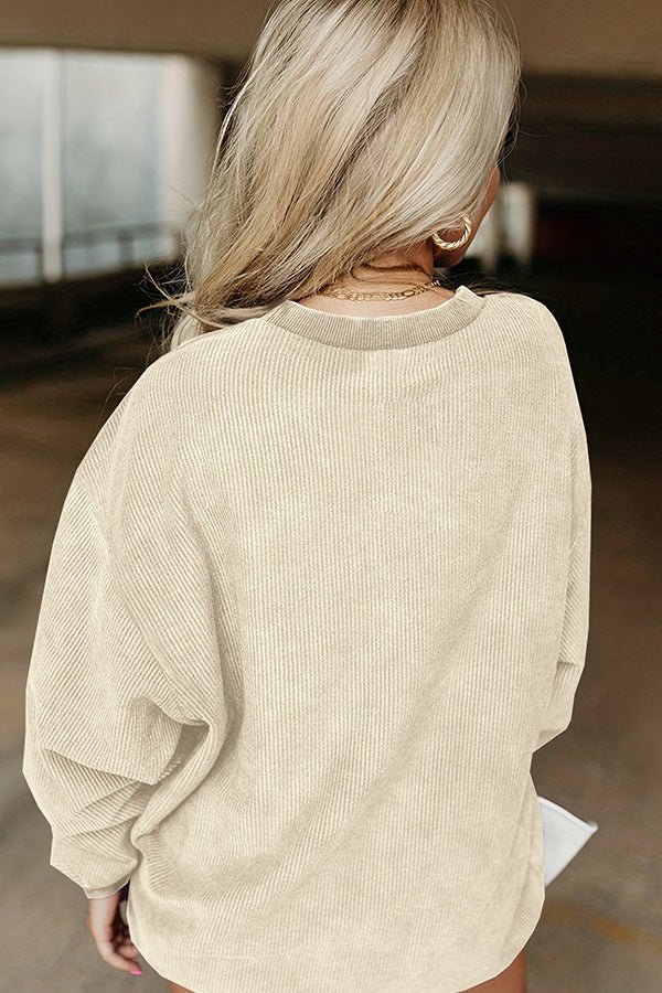 Solid Color Loose Round Neck Pullover Long Sleeve Top