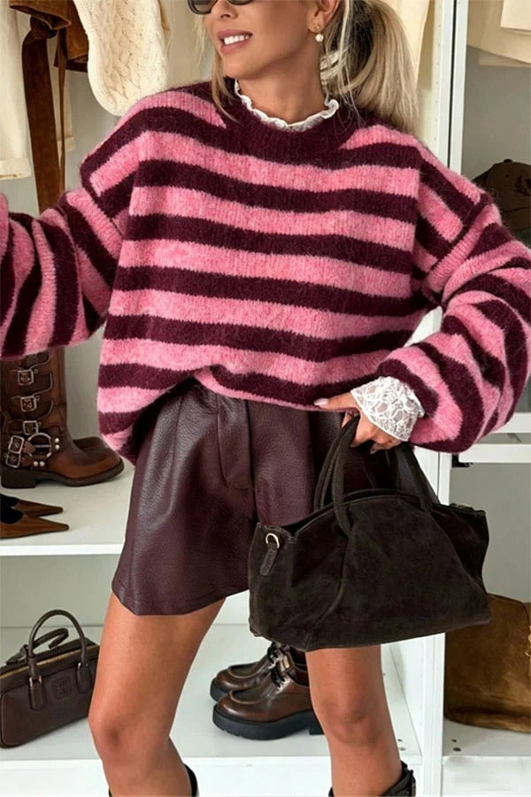 Hannah's Cozy Layered-Look Striped Sweater