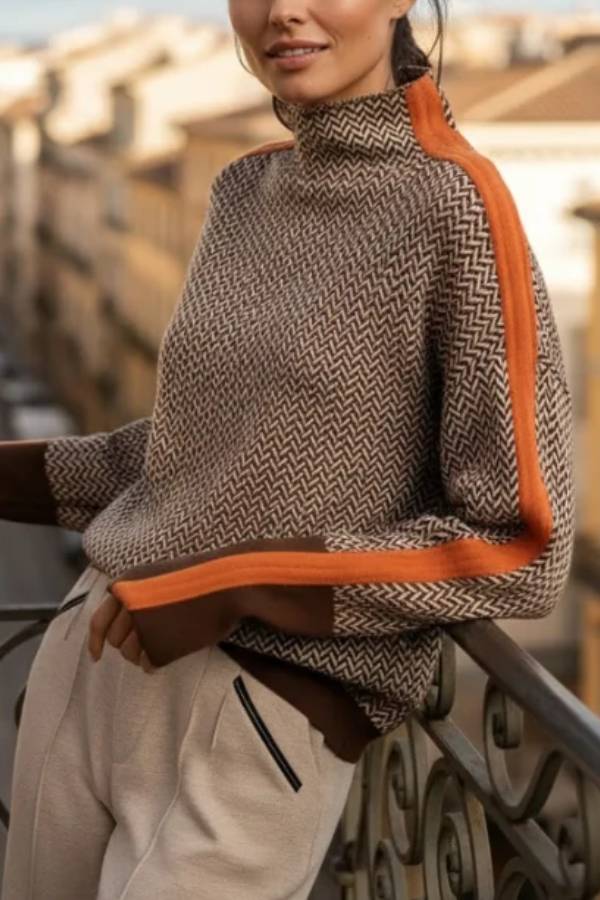 Chic High-Neck Patterned Jumper