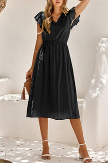 Sweet Elegant Solid V Neck A Line Short Sleeve Dress