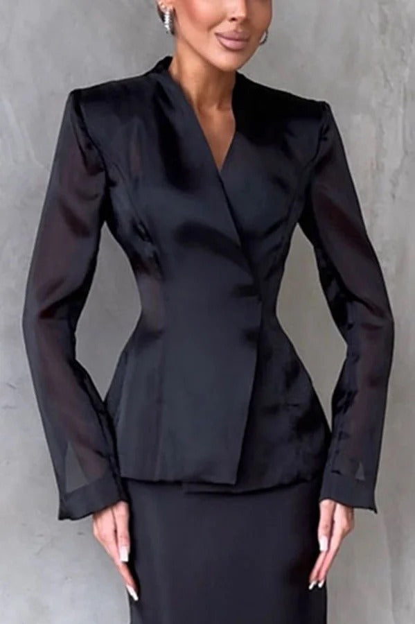Perfectly Shaped Organza V-neck Long Sleeve Hourglass Cut Blazer