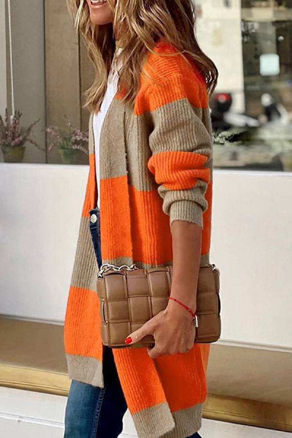 Loose Colorblock Knit Cardigan Jacket