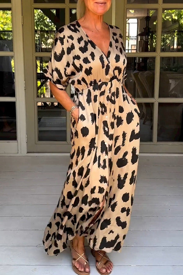 Wild Leopard V-Neck Maxi Dress