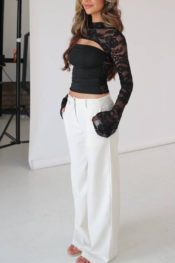 Lace Flare Sleeve Shrug & Tube Top Two‑Piece Top