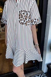 Women's Striped Animal Print Contrast Button Down Dress