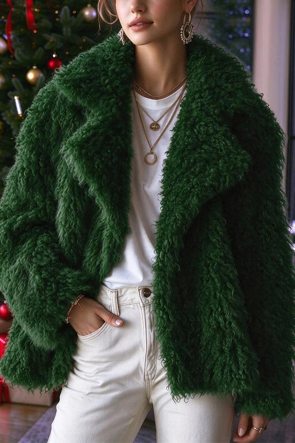 Warm Winter Teddy-style Curly Plush Long Sleeve Lapel Coat