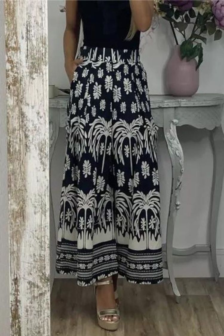 Printed Loose Wide-leg Casual Trousers