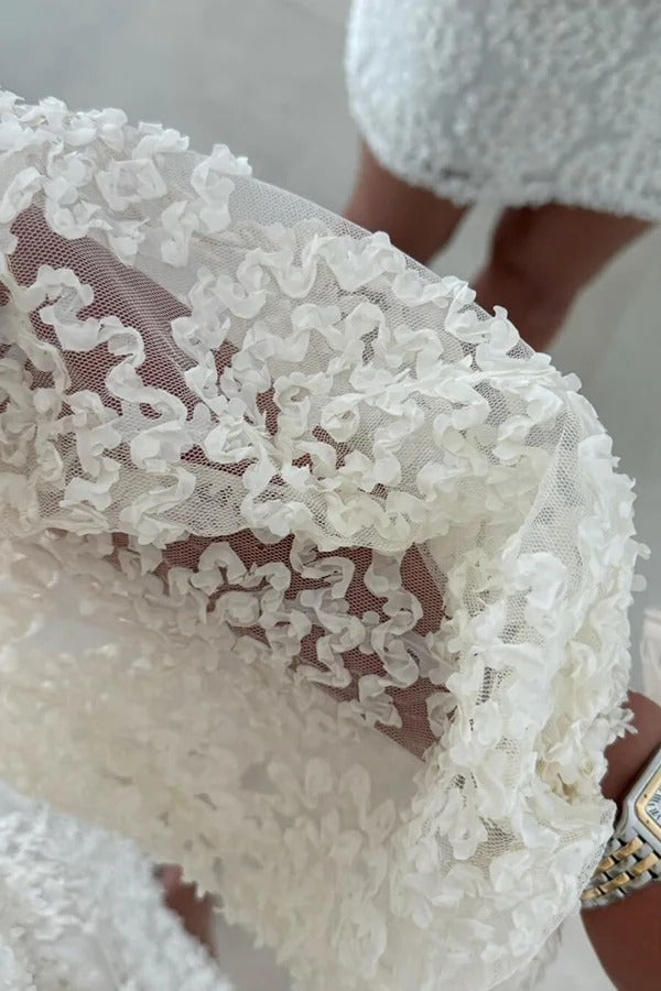 Love Note Lace Texture Fabric Balloon Sleeves Loose Mini Dress