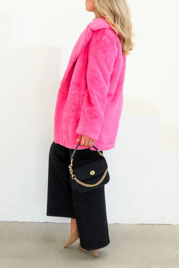 Beatrice Pink Faux Fur Long Sleeve Jacket