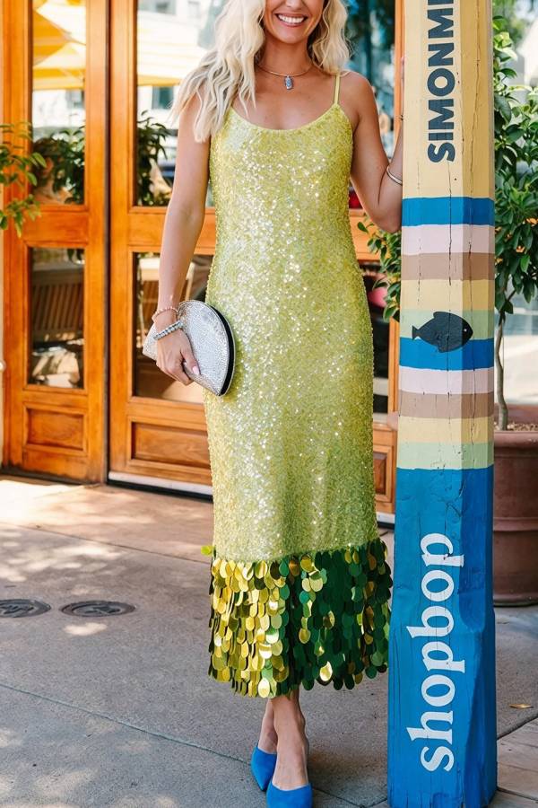 Sophia Sequin-Paneled Camisole Maxi Dress