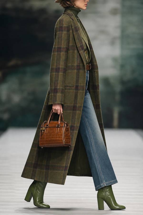 Retro Plaid Long Tweed Coat