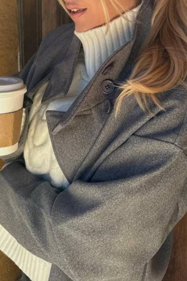 Stand Collar Asymmetric Button Short Wool Coat