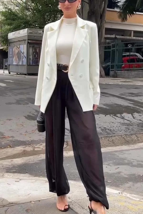 Autumn Avenue Double-breasted Long Sleeve Lapel Loose Blazer