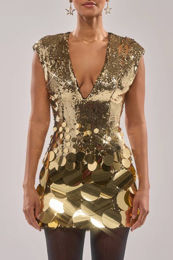 V‑Neck Sleeveless Large Sequin Mini Party Dress