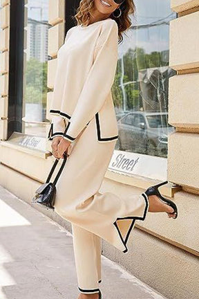 Tanming Long Sleeved Knitted and Wide Leg Pants Two Piece Set