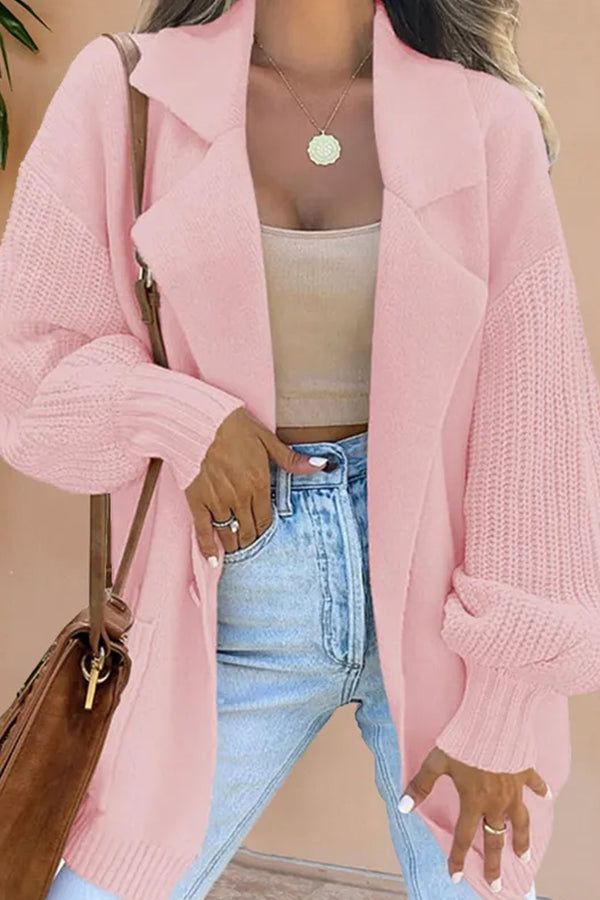 Women's Suit Collar Knitted Patchwork Woolen Jacket