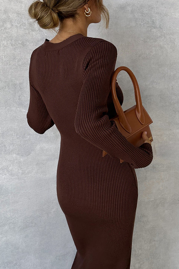 CHOCOLATE KNIT MIDI DRESS