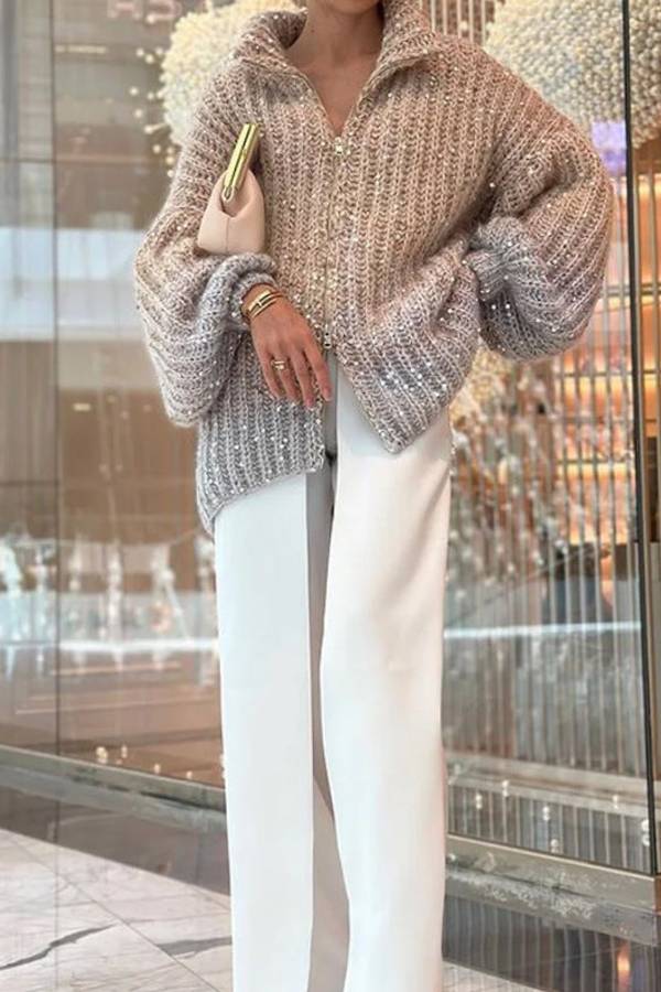 Casual Sequined V-neck Sweater