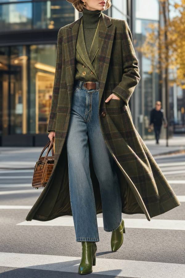 Retro Plaid Long Tweed Coat