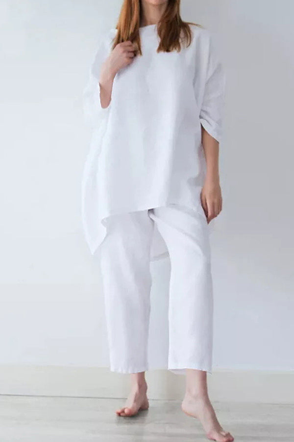 Loose Fashion Casual Solid Color Cotton Linen Two Sets
