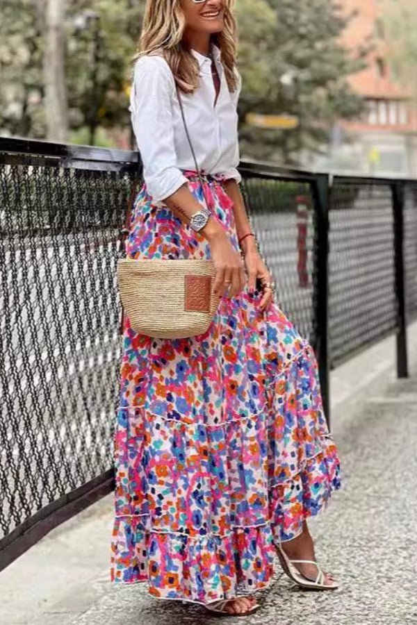 Printed Ruffled Hem Skirt