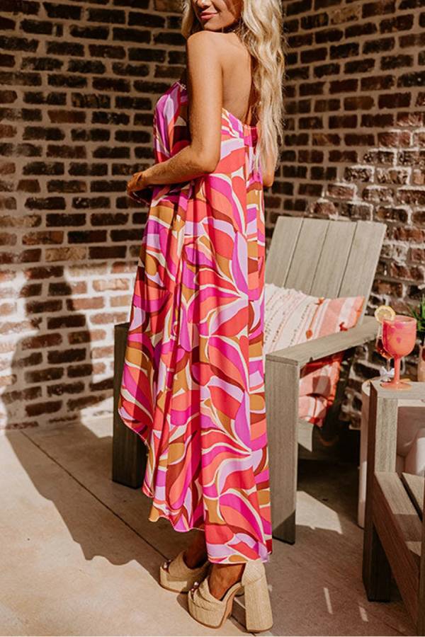 Rose Floral High Low Bandeau Vacay Dress