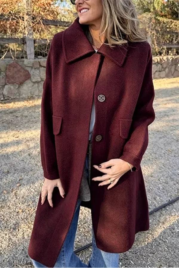 Women's Lapel Single Breasted Mid-Length Wool Blend Coat