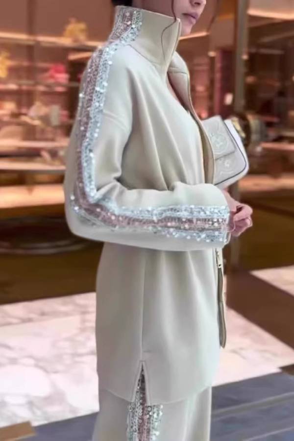 Sequined Drawstring Waist Suit