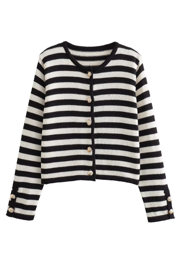 Fashion Casual Slim Fit Striped Cardigan Cropped Top