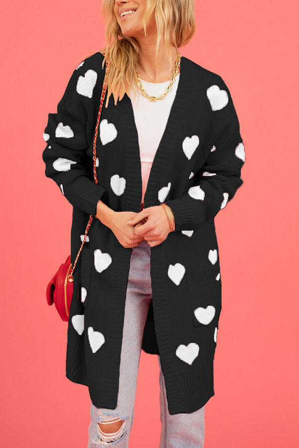 Love knitted cardigan Love pocket V-neck mid-length knitted cardigan