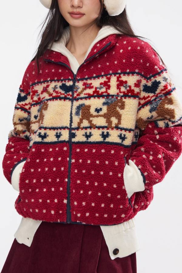 Fleece Collar Graphic Jacket