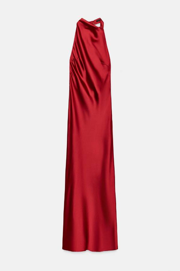 LONG SATIN HALTER DRESS