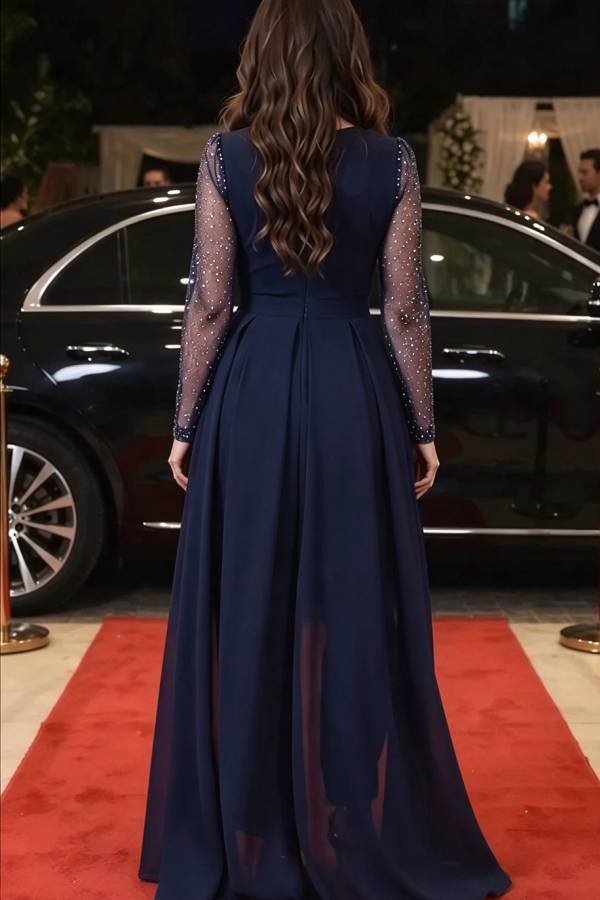 Aurora Tulle Shimmer Detail and Floral Appliqué Embellishment Waist Wide Leg Shawl Jumpsuit