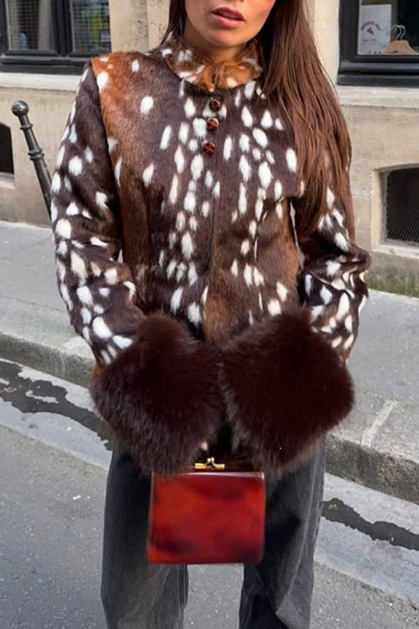Vintage Spotted Fitted Faux Fur Short Jacket