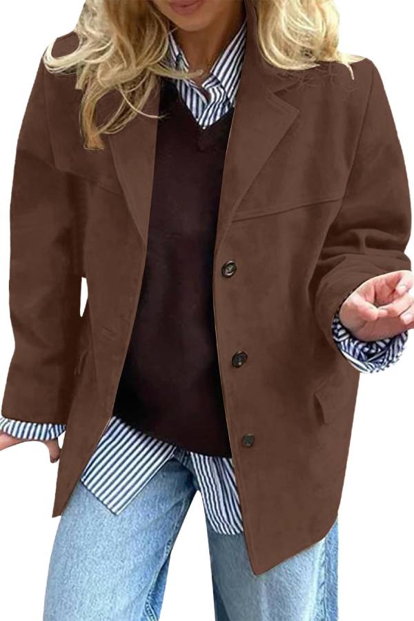 Vintage Faux‑Suede Oversized Blazer Jacket