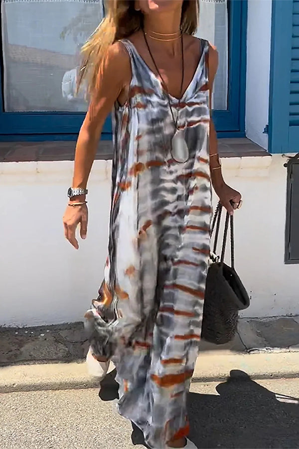 Tie Dye Printing Sleeveless Dress