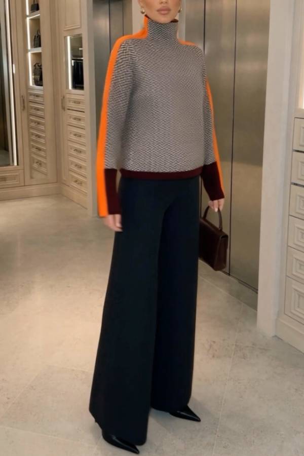 Chic High-Neck Patterned Jumper