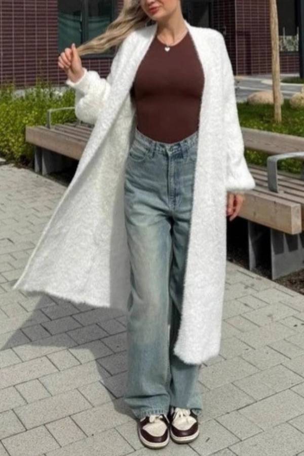 Oversized Long Fuzzy Knit Cardigan
