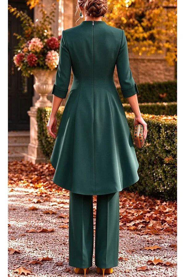Nikkie V-neck Half Sleeve High Low Hem Top and Elastic Waist Wide Leg Pants Setts Set