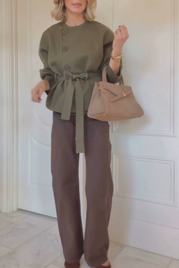 SHORT KNIT COAT WITH BELT