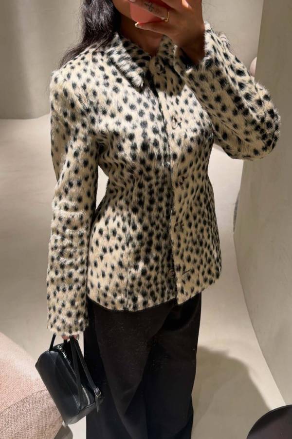 Vintage Spotted Fitted Faux Fur Short Jacket