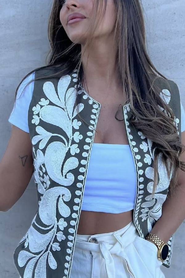 Sleeveless Embroidered Jacket