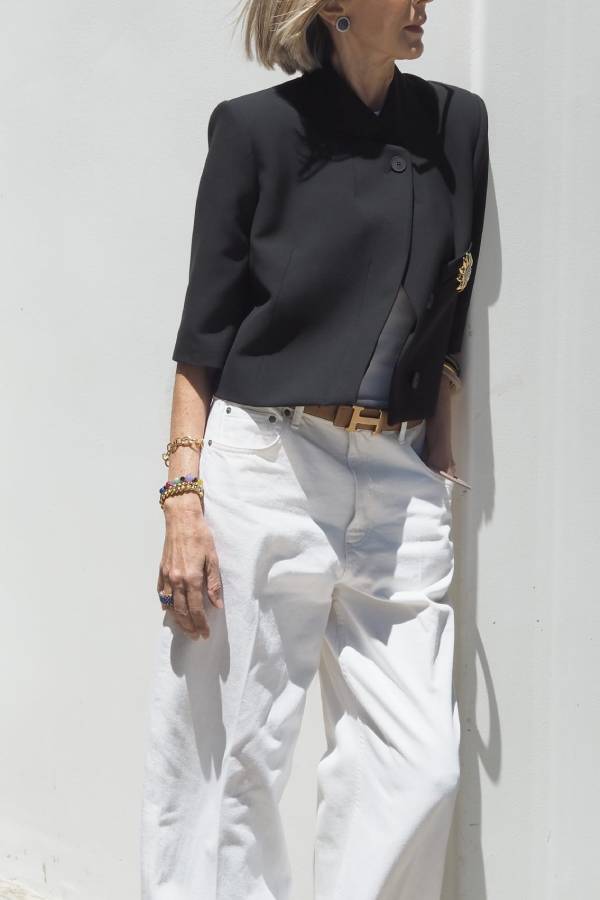 Navy Stand Collar Cropped 1/2 Sleeve Blazer