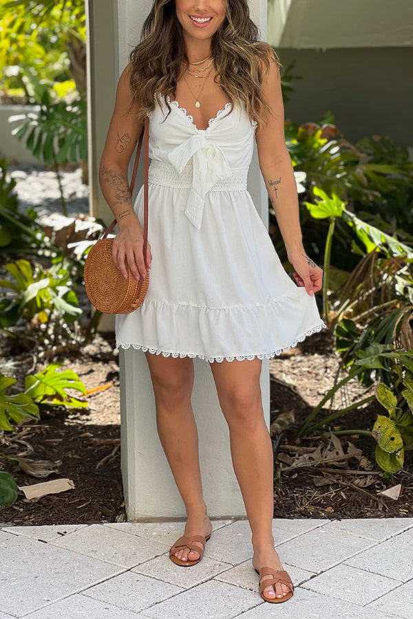 OFF WHITE SHORT DRESS WITH BOW