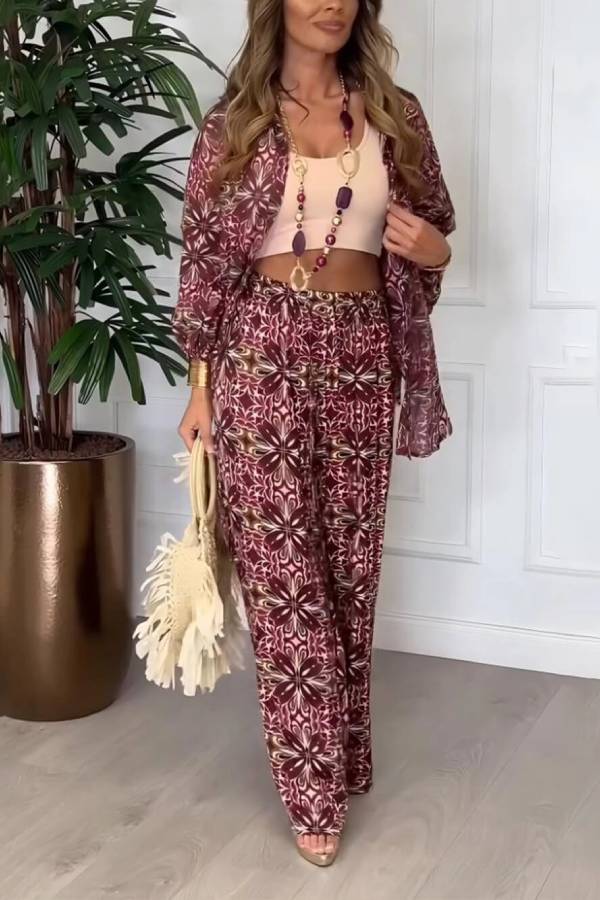 Unique bold floral print two piece set